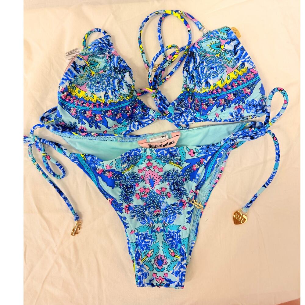 Juicy Couture Vintage Black Label Paisley Park Beaded Bikinis 2pcs Swim Summer